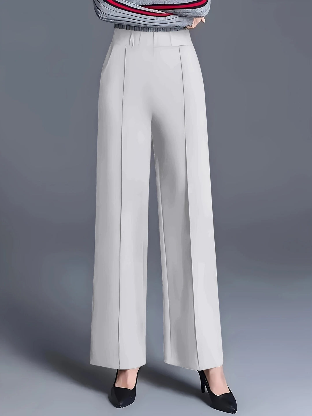 Damen High-Waist Weite Bein Stretch Crepe Plissierte Front Hose Drune