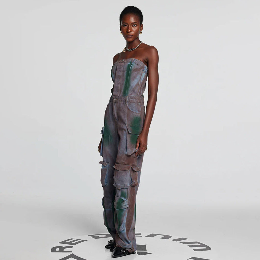 Damen Cargo-Overall mit vielseitigem Taschen-Design und elastischem Bund Drune