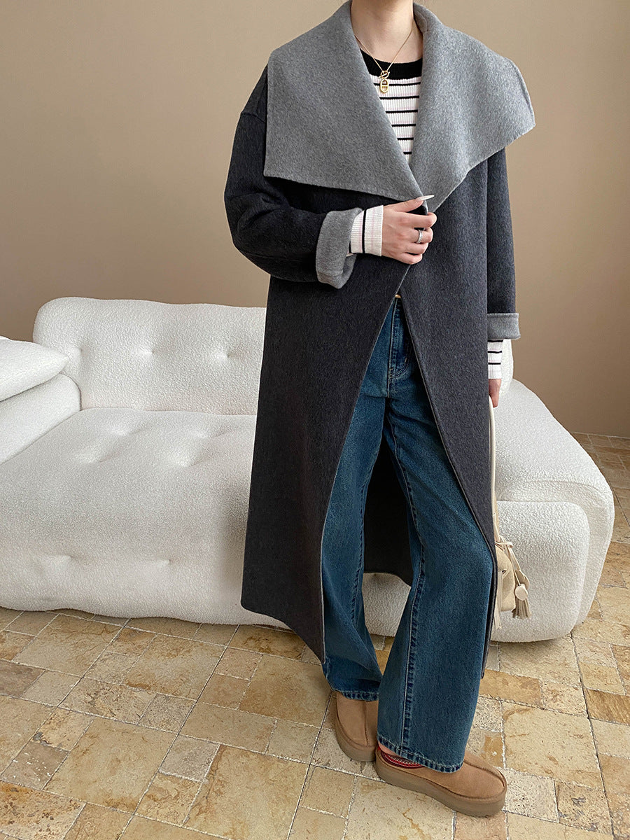 Damen eleganter Übergröße-Mantel mit tieferem Kragen und strukturierter Oberfläche Drune