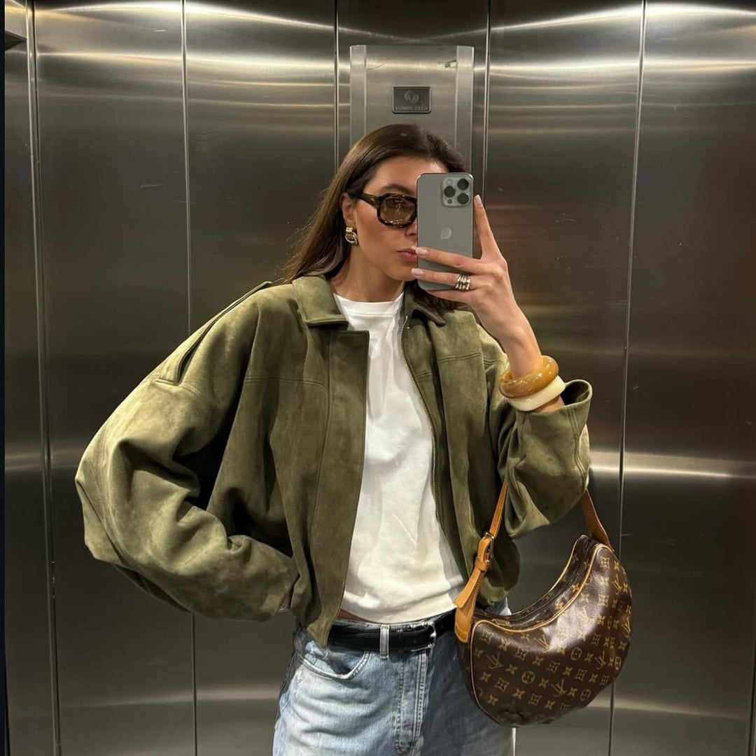Damen Oversized Kunstlederjacke mit modernem Schnitt und trendigem Gummizug Drune