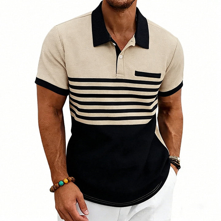 Herren nan Jacquard-Polo mit Blockstreifen, Brustblende und Baumwollmix Drune