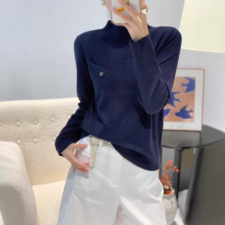 Damen Eleganter Pullover mit Stehkragen Drune