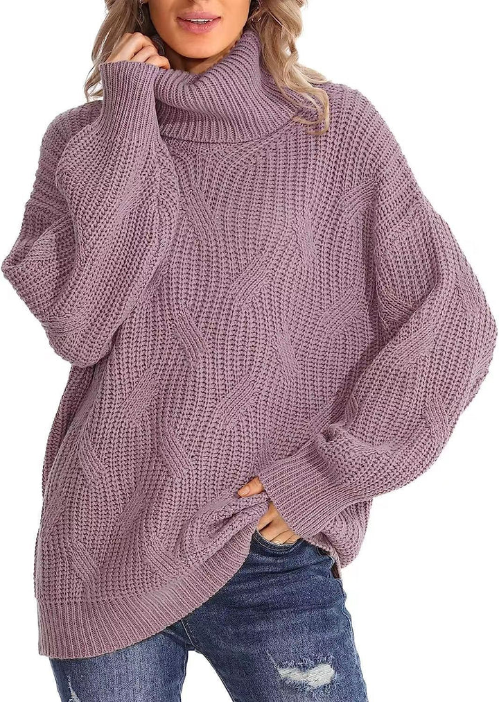 Damen Weicher Strickpullover mit hohem Kragen und Kabelmuster Drune