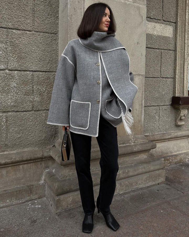 Damen Kuschelige Fleecejacke mit eleganten Fransen und Knopfdetail Drune