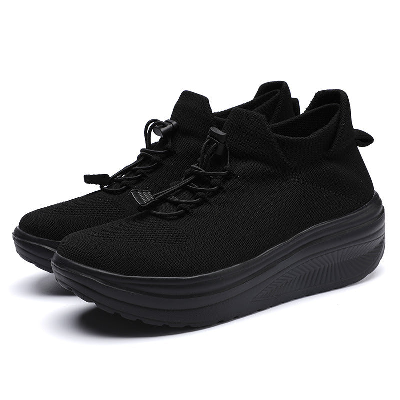 Damen Keil‑Plateau‑Sneaker mit Strickschaft, Sock‑Design und Schnellzug‑Schnürung Drune