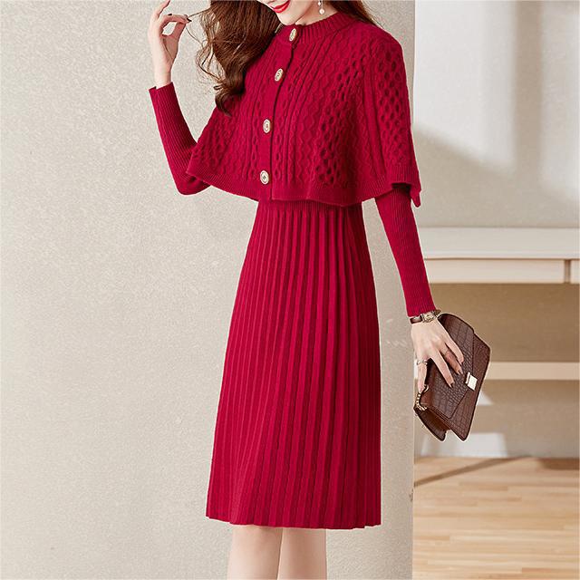 Damen elegantes Strickkleid mit abnehmbarem Bolero Drune