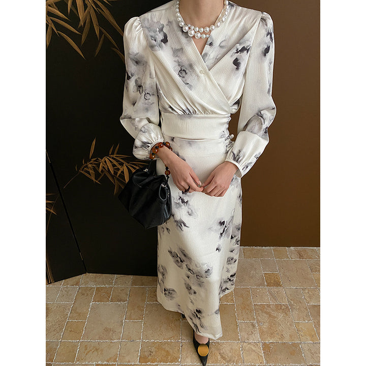 Damen elegantes Maxikleid mit floralem Muster und femininer Silhouette Drune