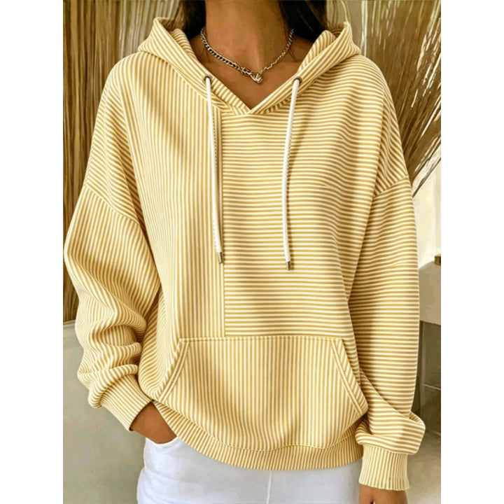 Damen Oversize Kapuzenpullover mit feinem Streifenprint, Kängurutasche und V-Ausschnitt-Kapuze Drune