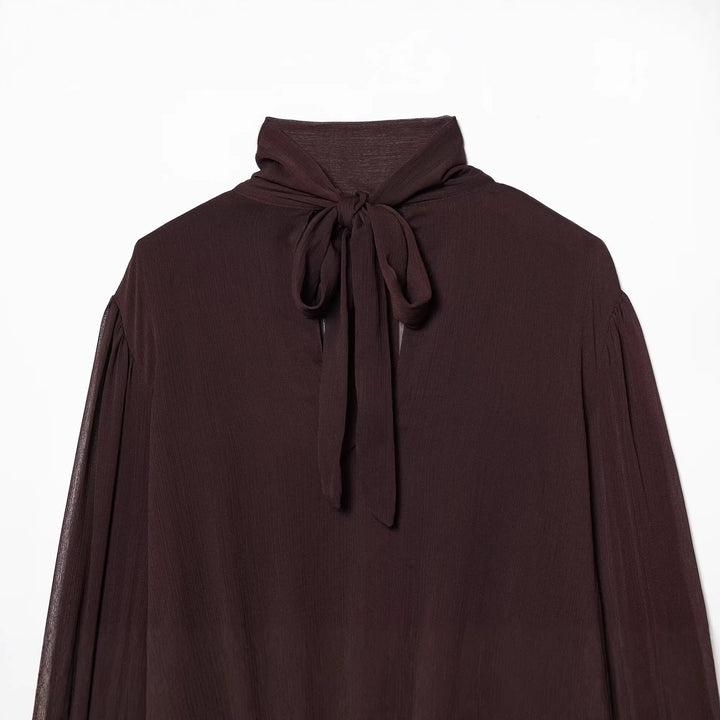 Damen Kurzgeschnittene Wickelbluse mit Stehkragen und voluminösen Ballonärmeln Drune