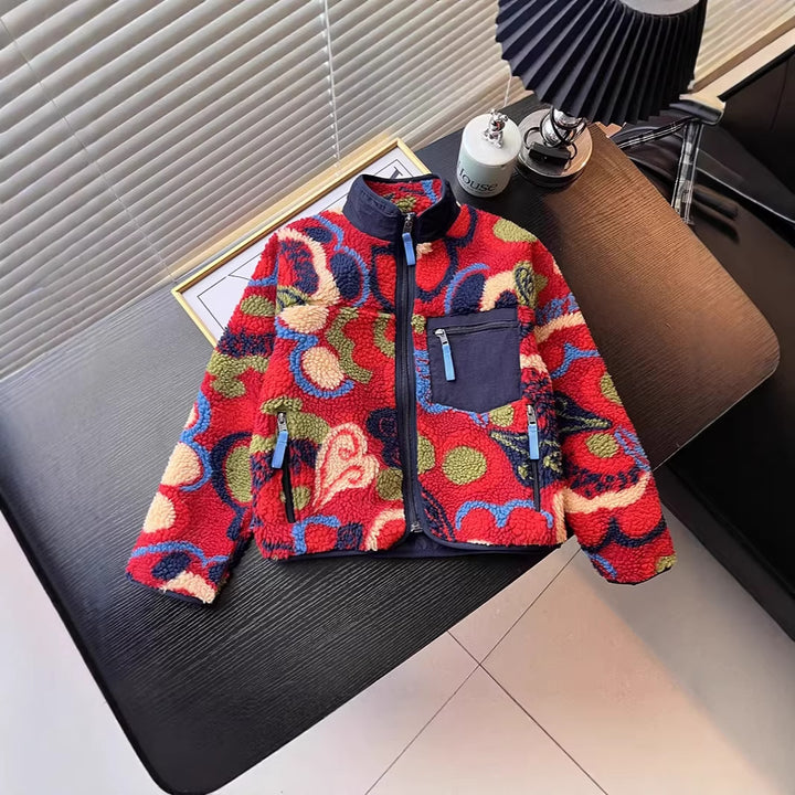 Damen Kuschelige Fleecejacke mit buntem Muster Drune
