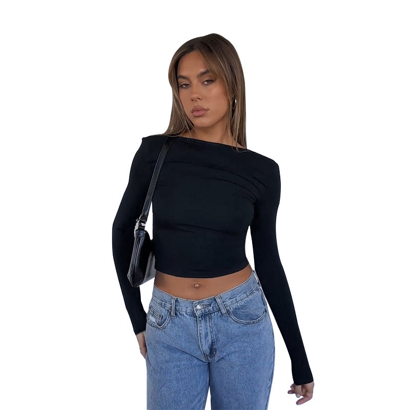 Damen elegantes Crop-Top mit asymmetrischer Raffung Drune