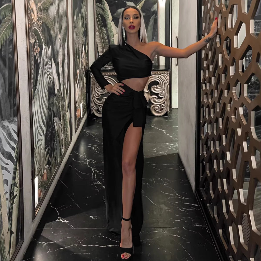 Damen Elegantes Maxikleid mit asymmetrischem Design und schwingendem Rock Drune