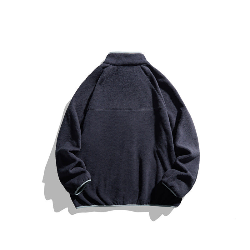 Unisex Fleecejacke mit durchgehendem Reißverschluss im Oversize-Boxy-Schnitt, Stehkragen und Kontrastpaspel Drune
