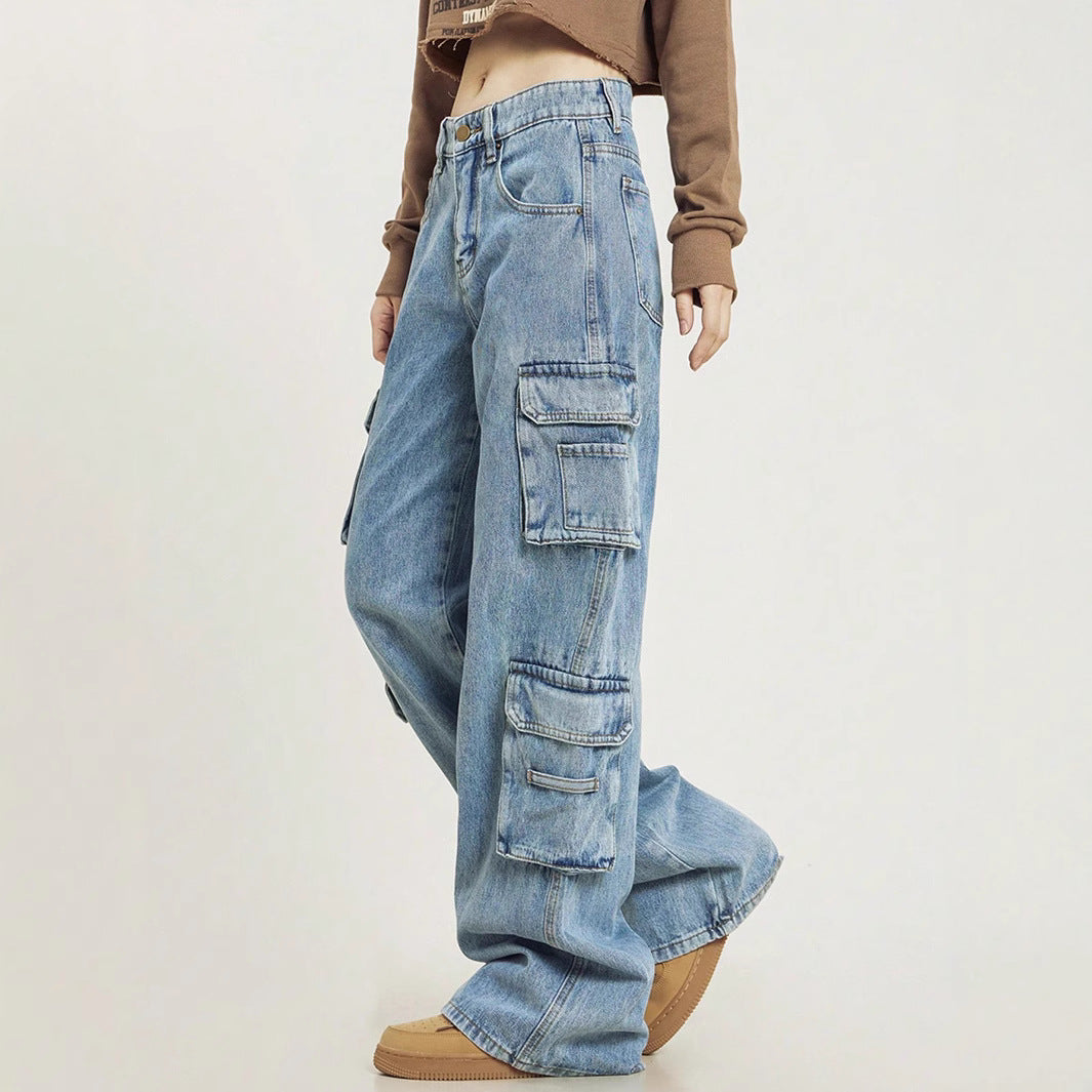 Damen Weite Cargo-Denim-Jeans mit mehreren Klapptaschen und relaxed Fit Drune