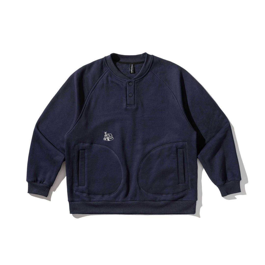Herren Sweatshirt mit Knopfleiste im Henley‑Stil, Raglanärmeln und aufgesetzten Rundtaschen Drune