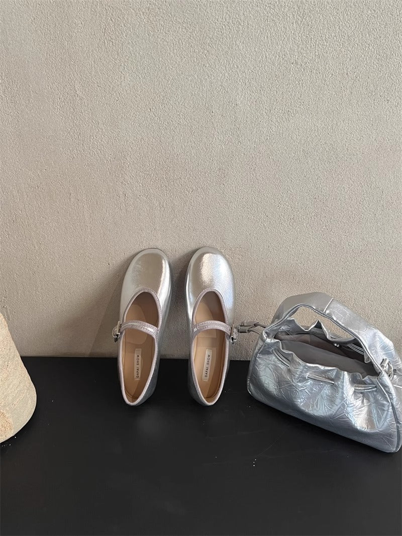 Damen modische Mary Janes mit verstellbarem Riemen und glänzender Oberfläche Drune