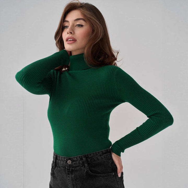 Damen Figurbetonter Rippstrick-Rollkragenpullover Drune