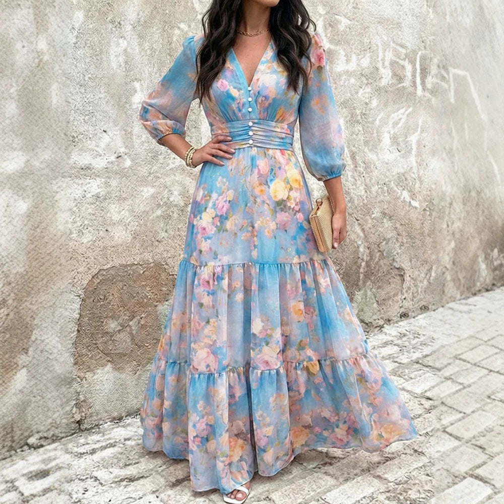 Damen Maxikleid mit Wickeloptik, V-Ausschnitt und geraffter Taillenpartie Drune