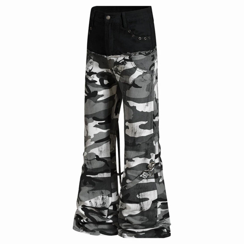 Damen Weite High‑Waist Cargohose im Camouflage‑Look mit Bondage‑Riemen Drune