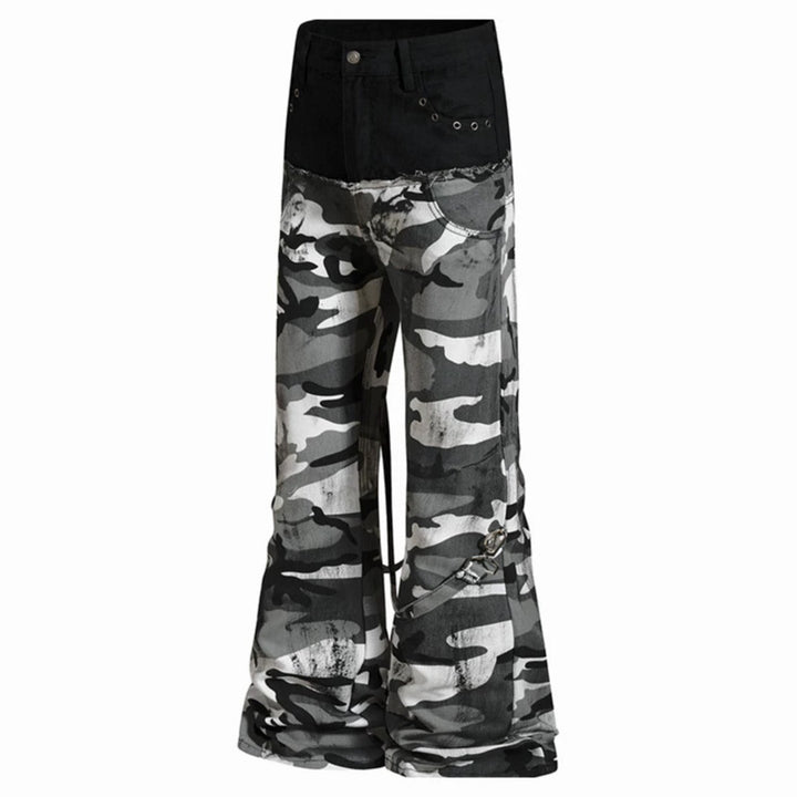 Damen Weite High‑Waist Cargohose im Camouflage‑Look mit Bondage‑Riemen Drune