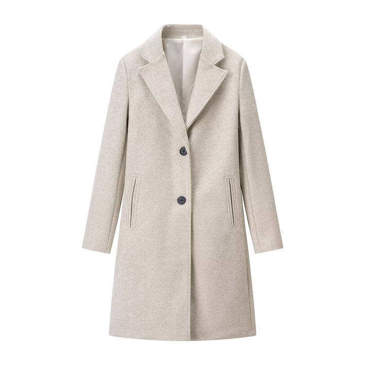 Damen Eleganter Longline-Wollmixmantel mit Reverskragen und Leistentaschen Drune