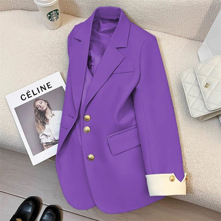 Damen Eleganter Blazer mit Goldknopfdetails Drune