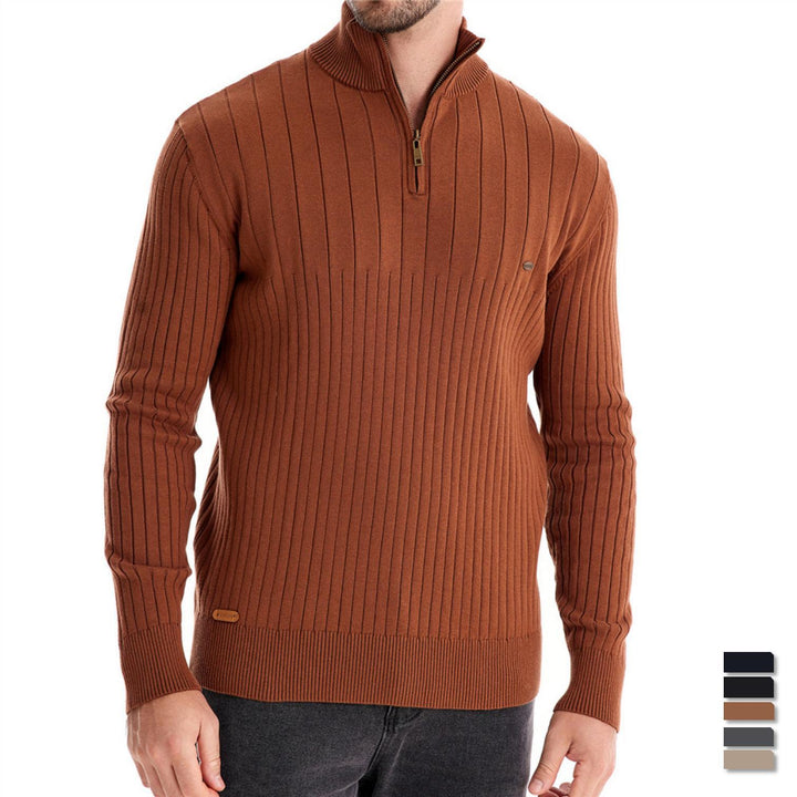 Herren Pullover mit halbem Reißverschluss und Rippstruktur Drune
