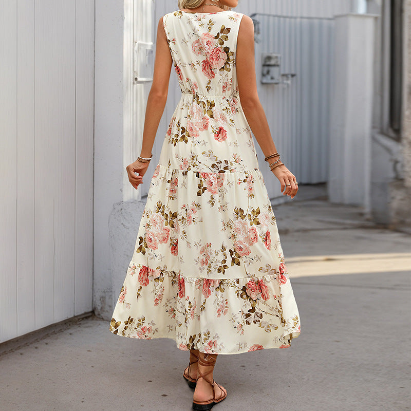 Damen Maxikleid mit floralem Druck und raffinierten Rüschendetails Drune