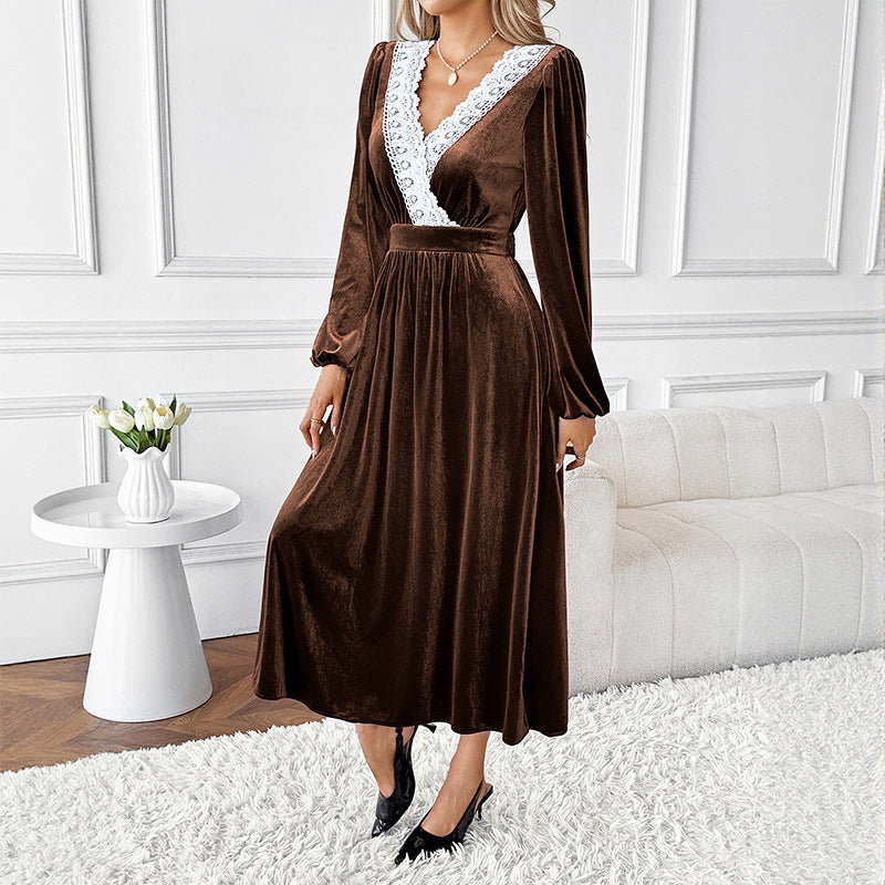 Damen Elegantes Maxikleid mit Spitzenakzenten Drune