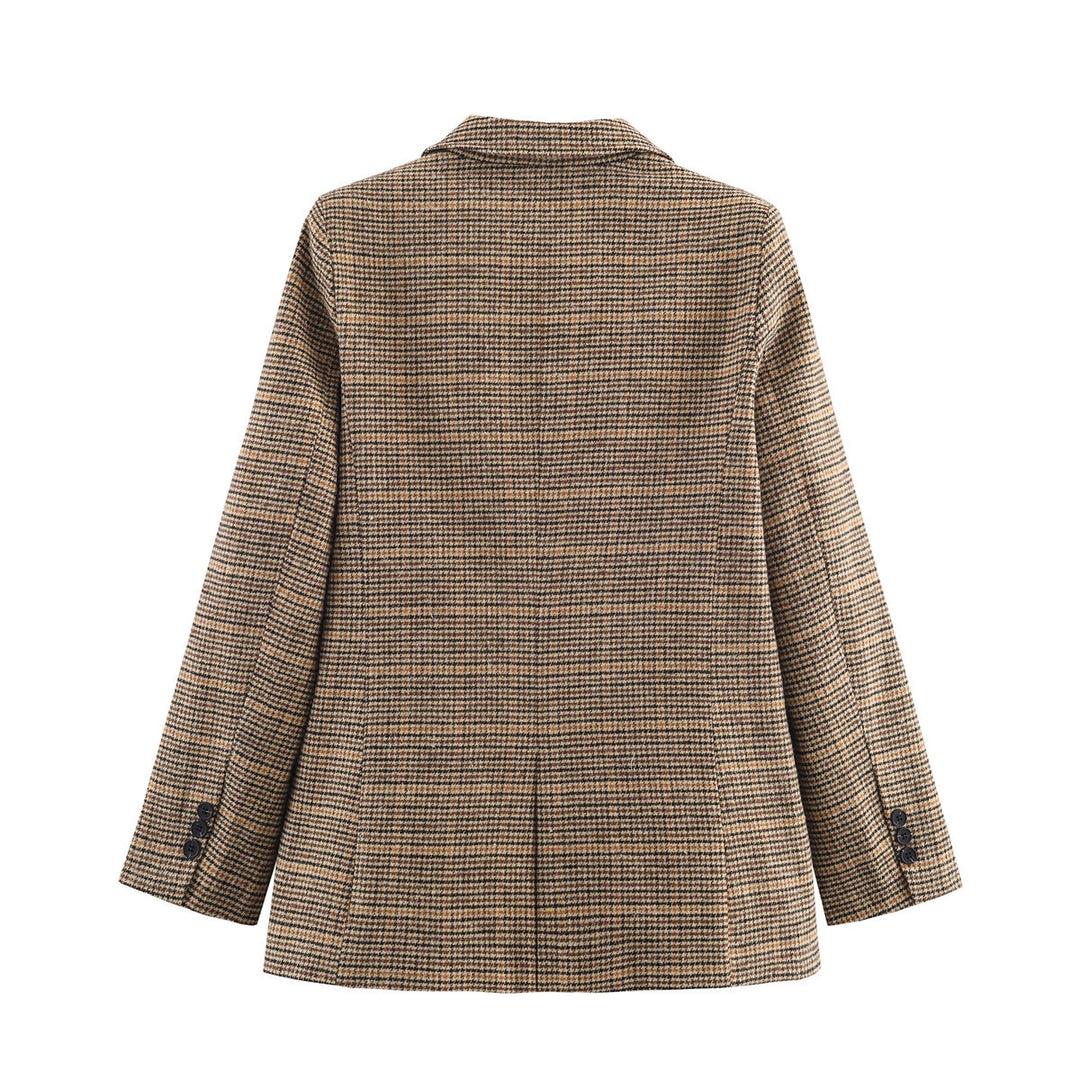 Damen Glencheck-Blazer mit Reverskragen, Pattentaschen und taillierter Silhouette Drune