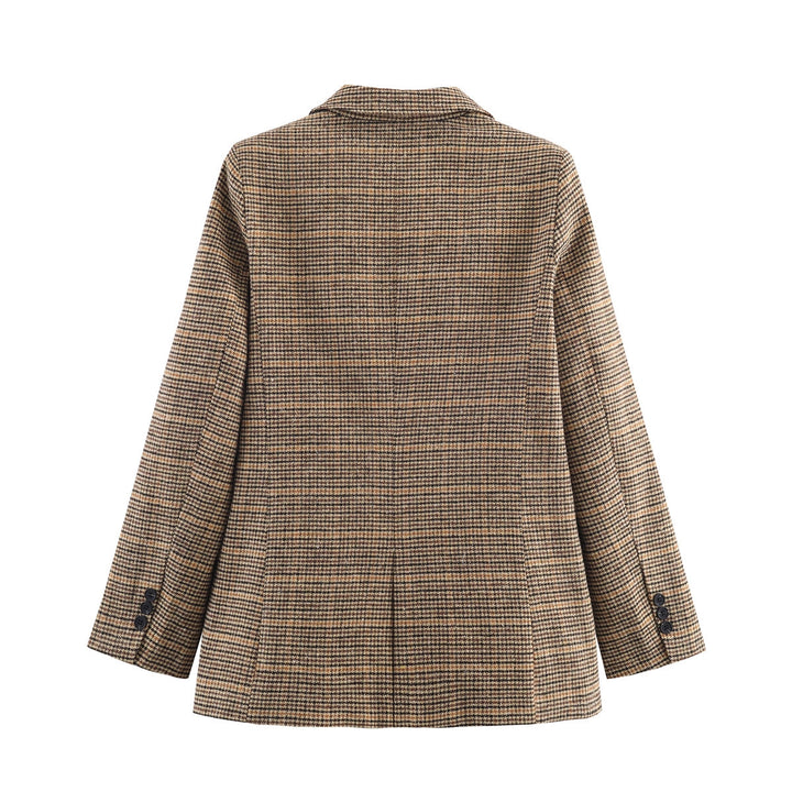 Damen Glencheck-Blazer mit Reverskragen, Pattentaschen und taillierter Silhouette Drune