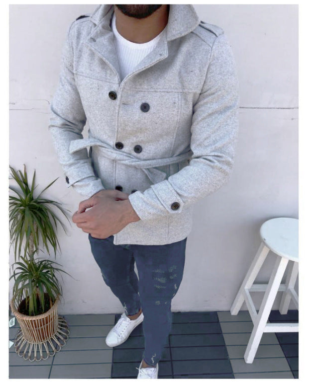 Herren modischer Trenchcoat mit doppelter Knopfreihe und taillierbarem Gürtel Drune