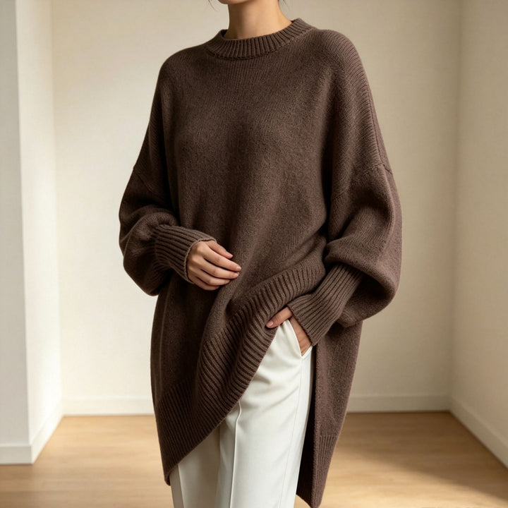 Damen Oversize Longline Feinstrick-Pullover mit Raglanärmeln und geripptem Saum Drune
