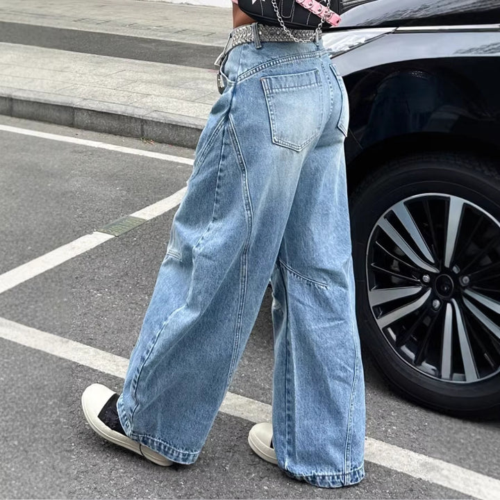 Damen Baggy-Denimhose mit markanten Nahtpaneelen und extra weitem Wide‑Leg Drune