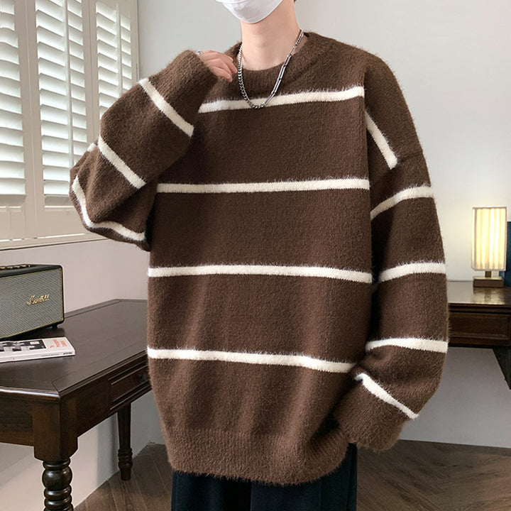 Unisex Oversized Strickpullover mit gestreiftem Design Drune