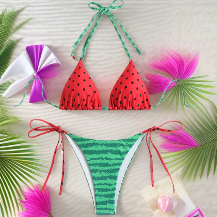 Damen Triangel-Bikini mit verspieltem Obstdesign und verstellbaren Trägern Drune