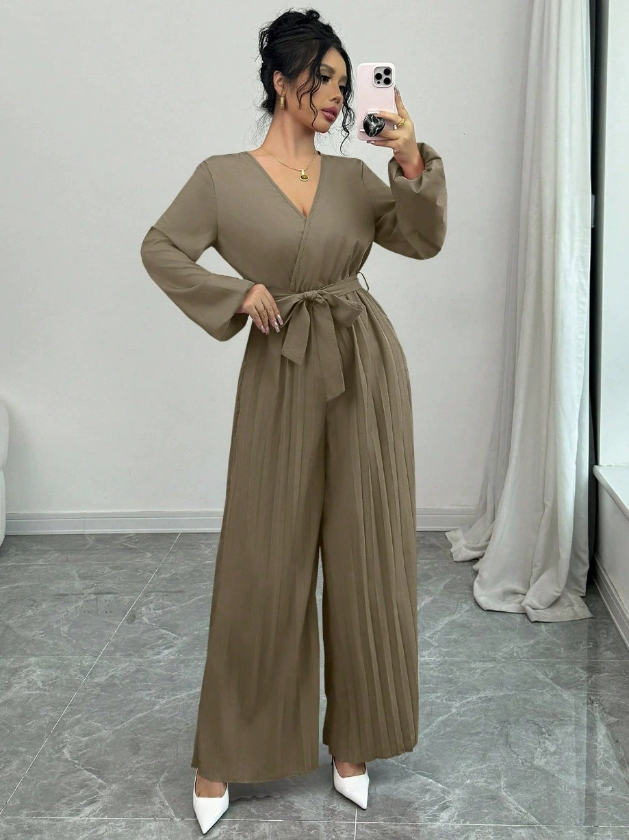 Damen Eleganter Plissee Jumpsuit Drune