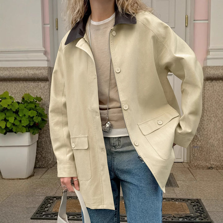 Damen Urbaner Utility-Mantel mit kontrastierendem Kragen und praktischen Taschen Drune