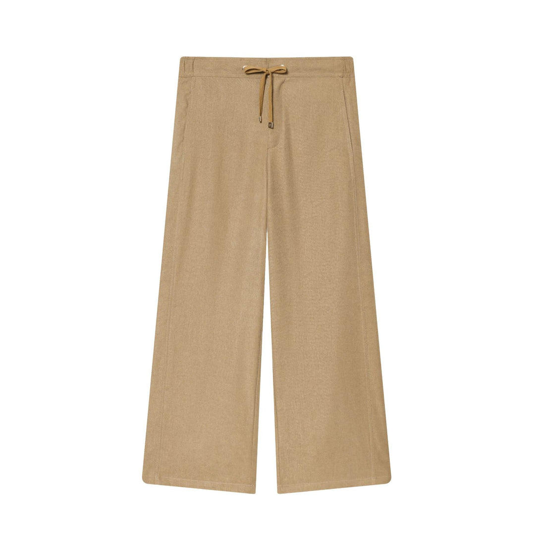 Damen nan weite Highwaist-Hose mit Kordelzug, dekorativen Teilungsnähten und ausgestelltem Bein Drune