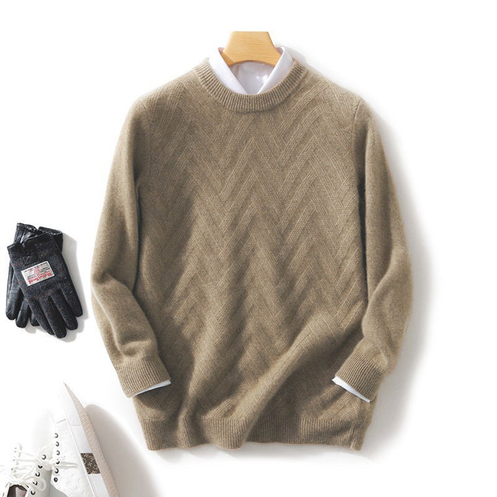 Herren Feiner Rundhalspullover aus Kaschmir‑Mix mit Chevron‑Struktur Drune