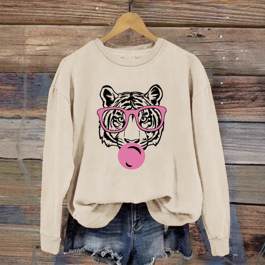 Damen Sweatshirt mit kreativem Tiger-Design und lässigem Schnitt Drune
