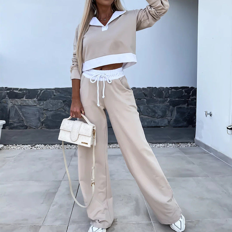 Damen lässiges Sport-Loungewear-Set mit stylischem Kragen und bequemem Schnitt