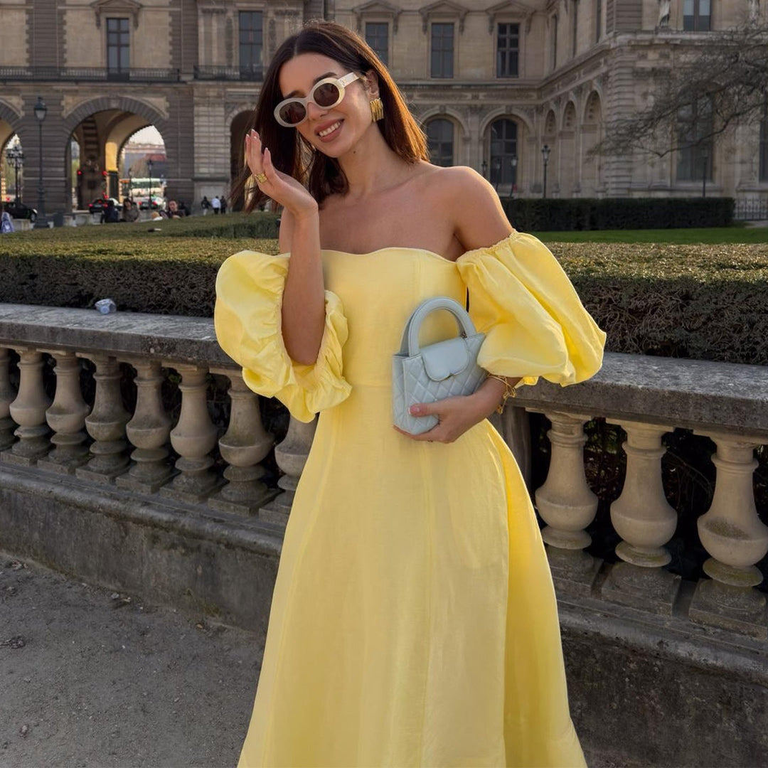 Damen Off-Shoulder Maxikleid mit voluminösen Ärmeln und elegantem Schnitt Drune
