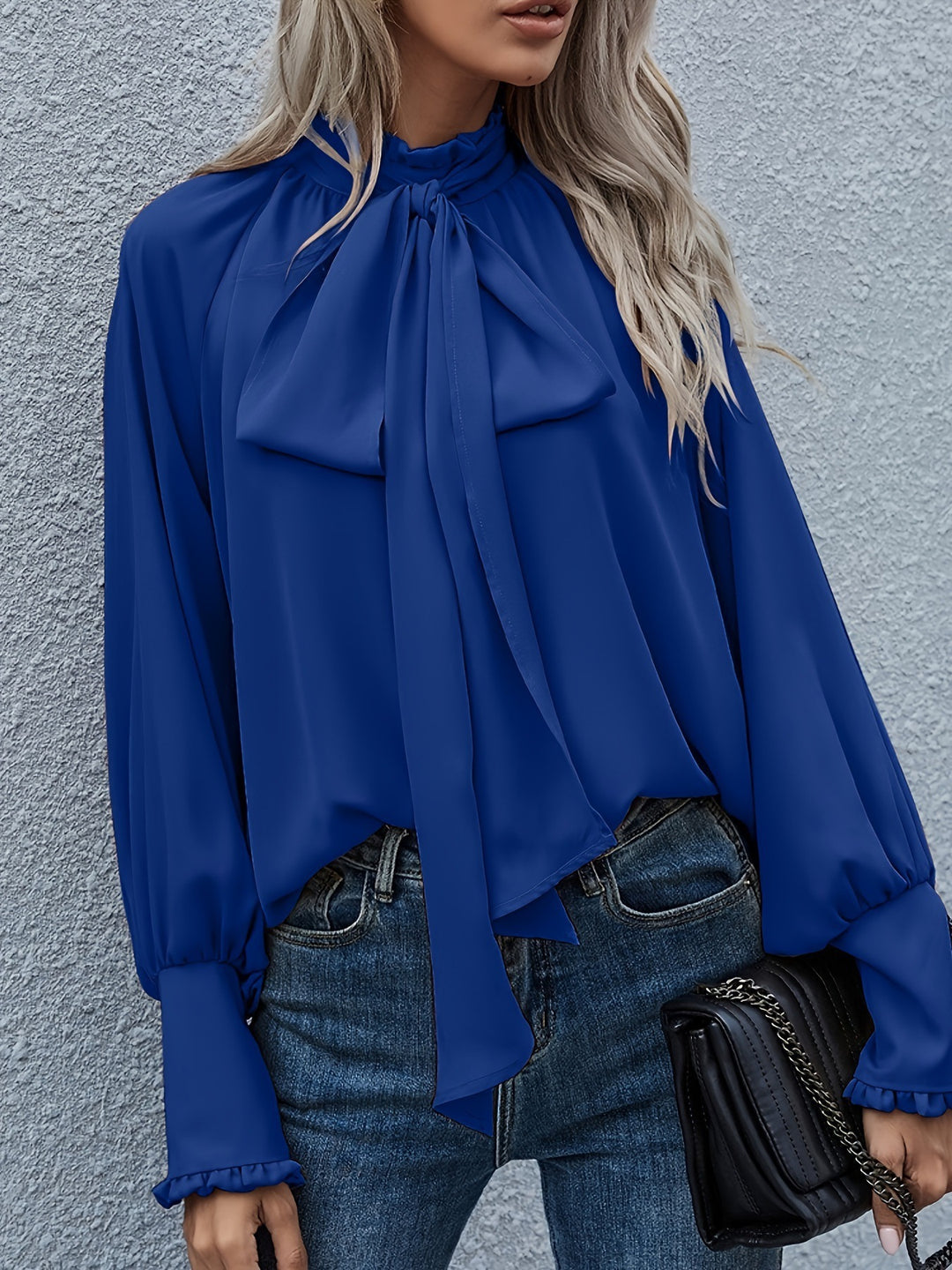 Damen Bluse mit raffiniertem Schleifendetail und elegantem Rundhalsausschnitt Drune