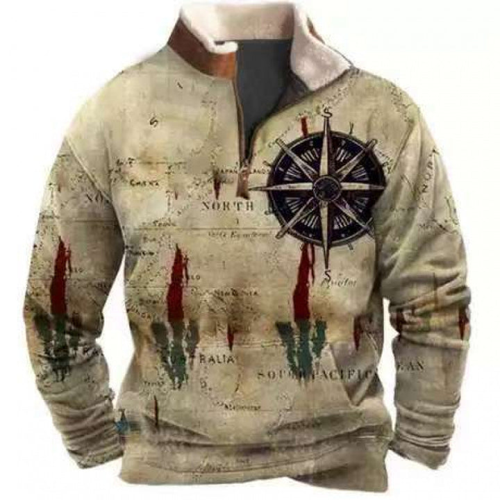 Herren Modischer Hoodie mit Kapuze und maritimem Druck Drune
