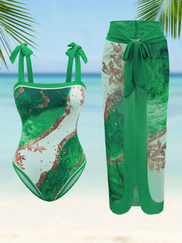 Damen Eleganter Einteiler Badeanzug mit passendem Strandrock Drune