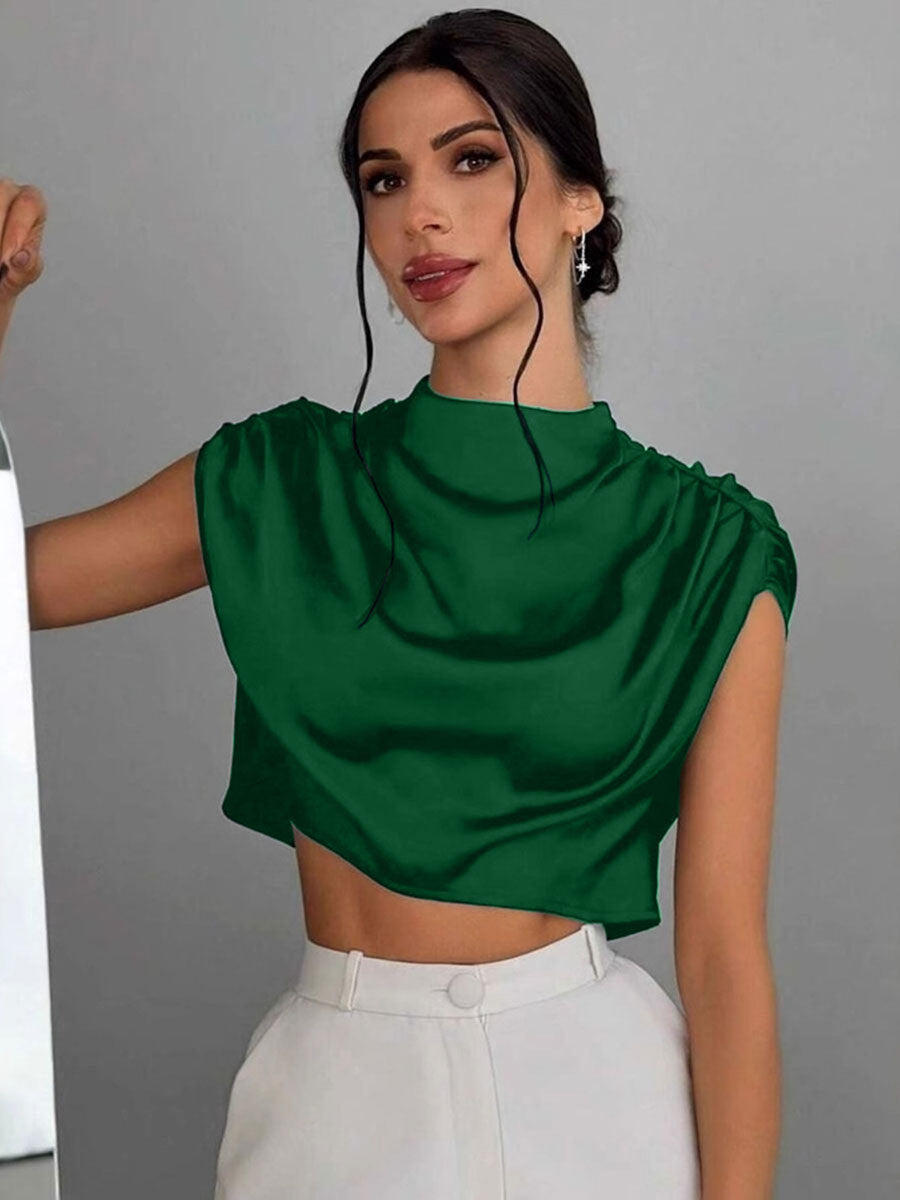 Damen elegantes Oberteil mit weichen Stofffalten und Rückenausschnitt Drune