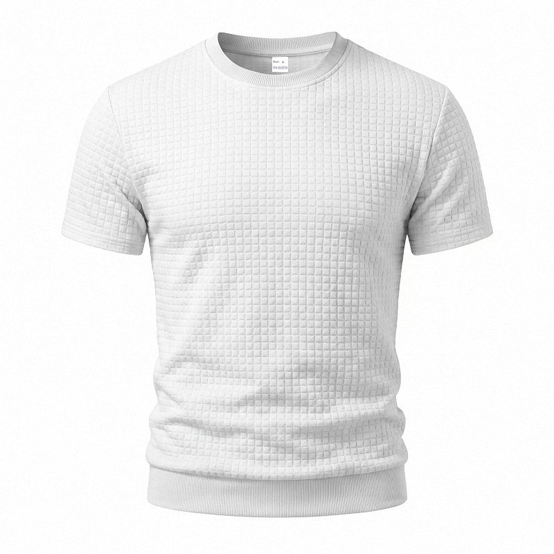 Herren nan kurzärmeliges Strickshirt mit geprägter Karostruktur, Rundhalsausschnitt und geripptem Saum Drune