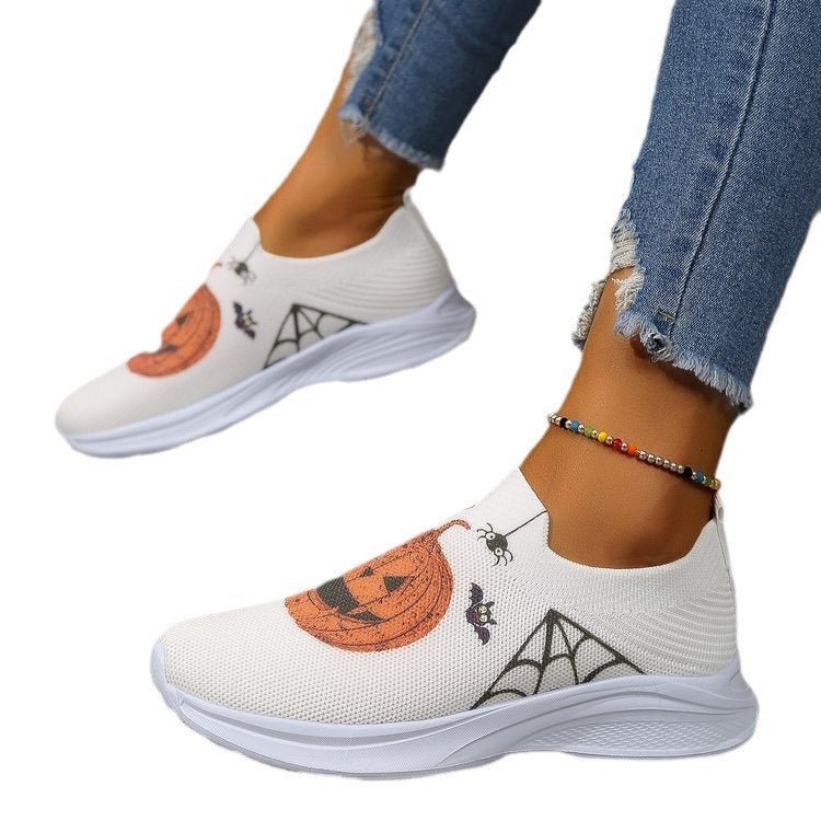 Damen Slip-On Sneaker mit Halloween-Motiv und atmungsaktivem Design Drune