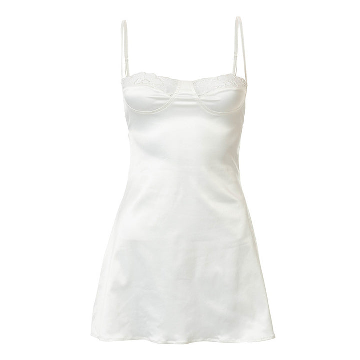 Damen Satin Nachthemd mit Spitzenverzierungen Drune